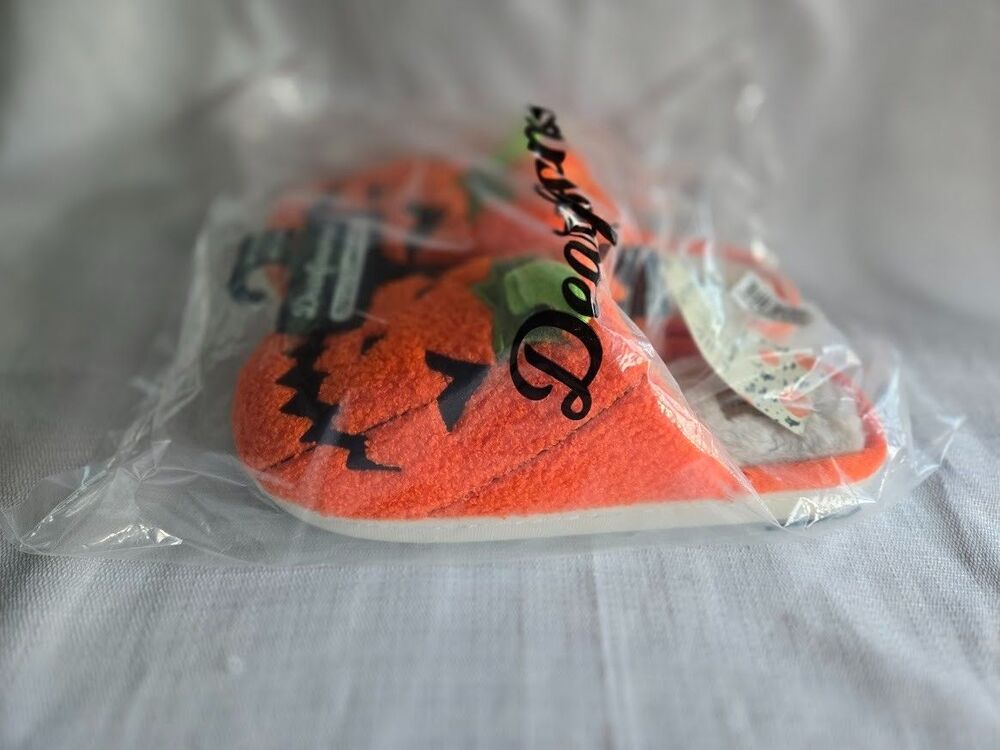 Dearfoams Unisex Halloween Pumpkin Scuff Slippers - Mens 7/8 -Womens 9/10 NEW - Picture 4 of 5